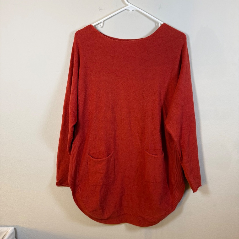Meo Meli Women Burnt Orange Wool Blend‎ Button Back Tunic Sweater One Size